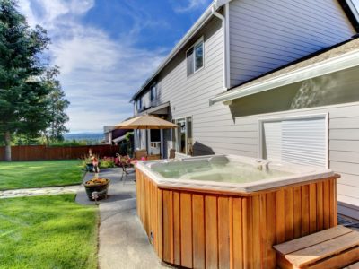 hot tub in backyard