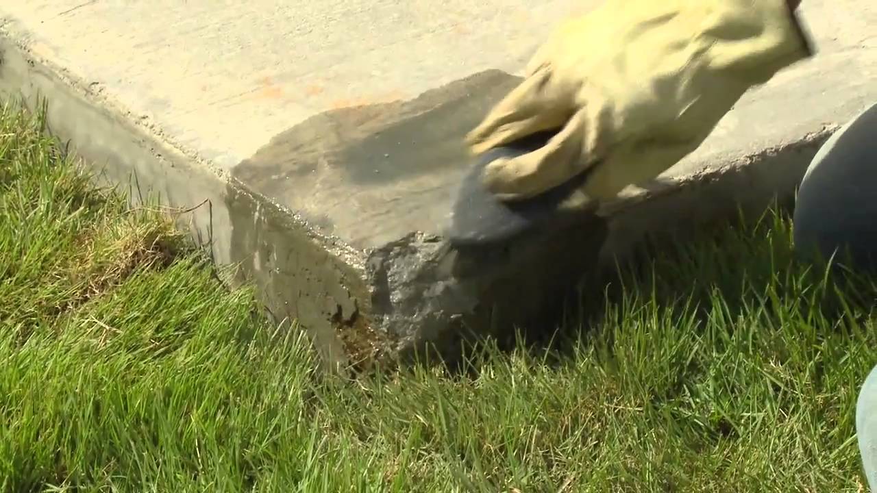 Repairing broken concrete edges of a sidewalk