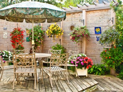 Wood deck with table and chairs