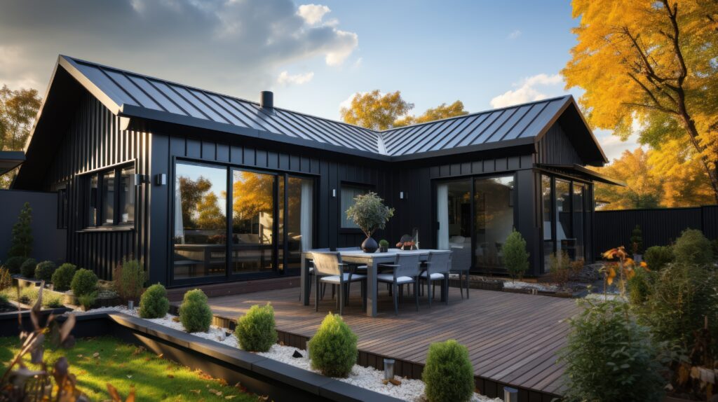 Corrugated metal roof installed in a modern house.