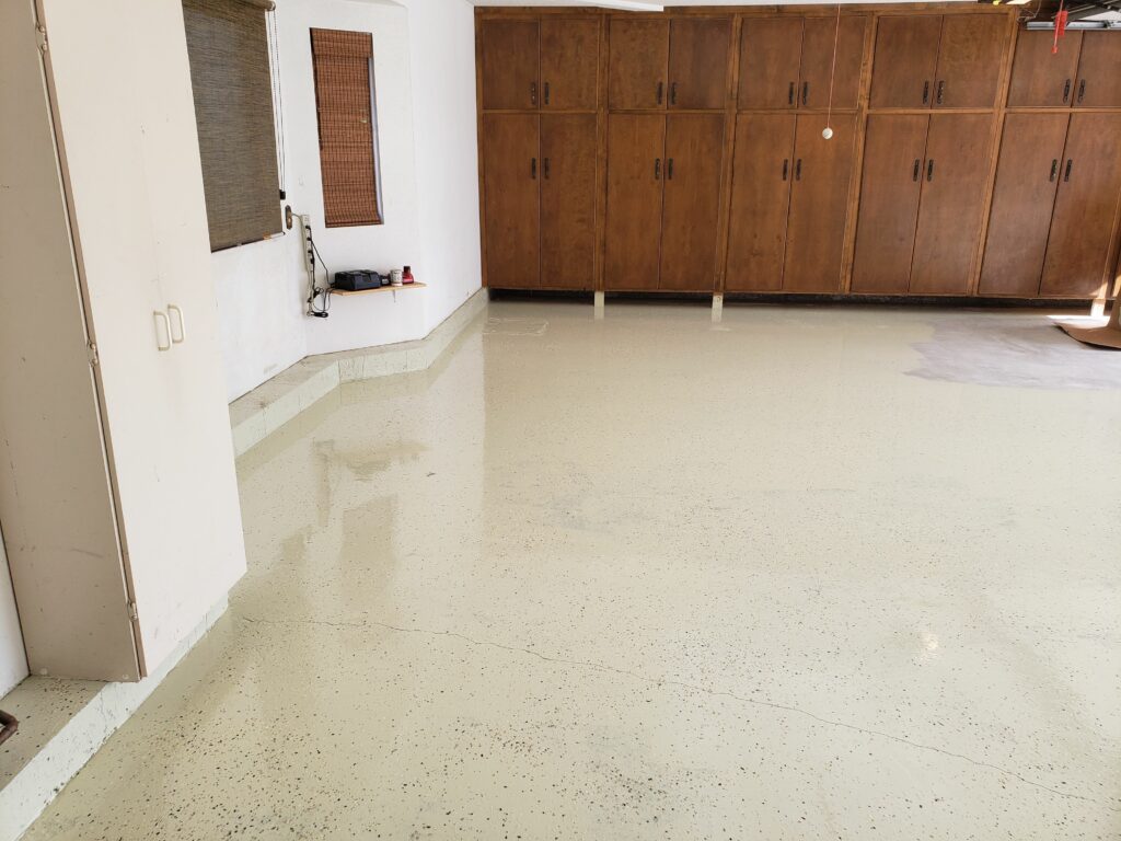 After the application of epoxy coating to the garage floor