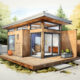 architectural drawing of ADU (accessory dwelling unit, aka inlaw cottage, tiny home, or studio)