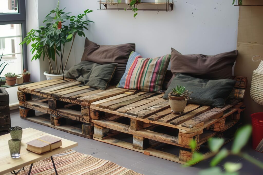 Upcycling old pallets to create furniture.